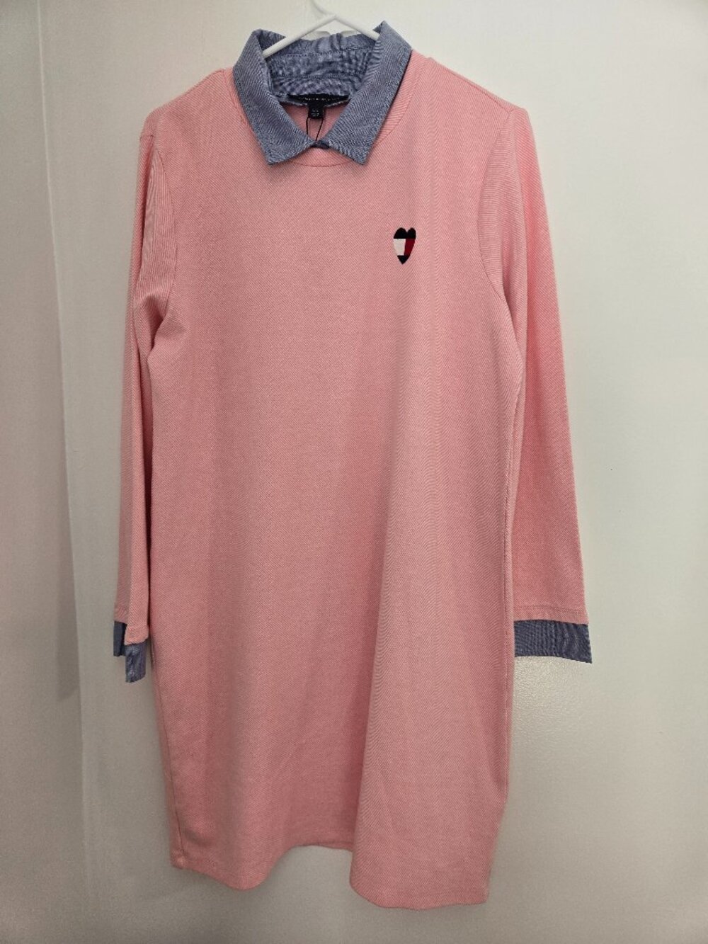 Tommy Hilfiger Women's L Pink Polo Dress Long Sleeve Faux Collar Stretch-NWT